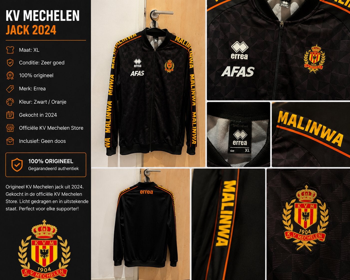 KV Mechelen Jack 2024 - Origineel Errea Trainingsjack, Zwart, Maat 56/58 (XL), Ophalen of Verzenden, Zo goed als nieuw