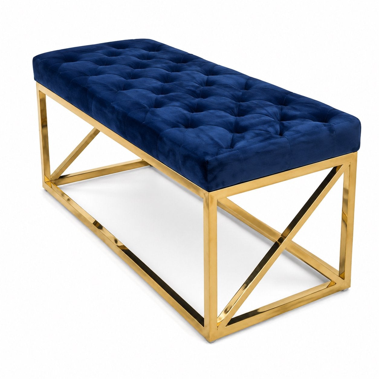 Luxe Halbankje Fluweel - Donkerblauw/Goud - 97 cm, Minder dan 50 cm, Nieuw, Metaal, Rechthoekig