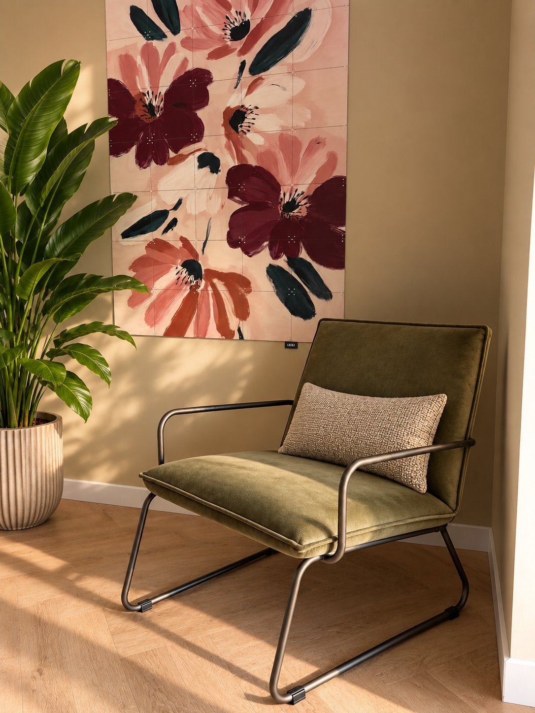 Woood olijfgroene fauteuil - Als nieuw, Ophalen, Overige kleuren, Zo goed als nieuw, Metaal