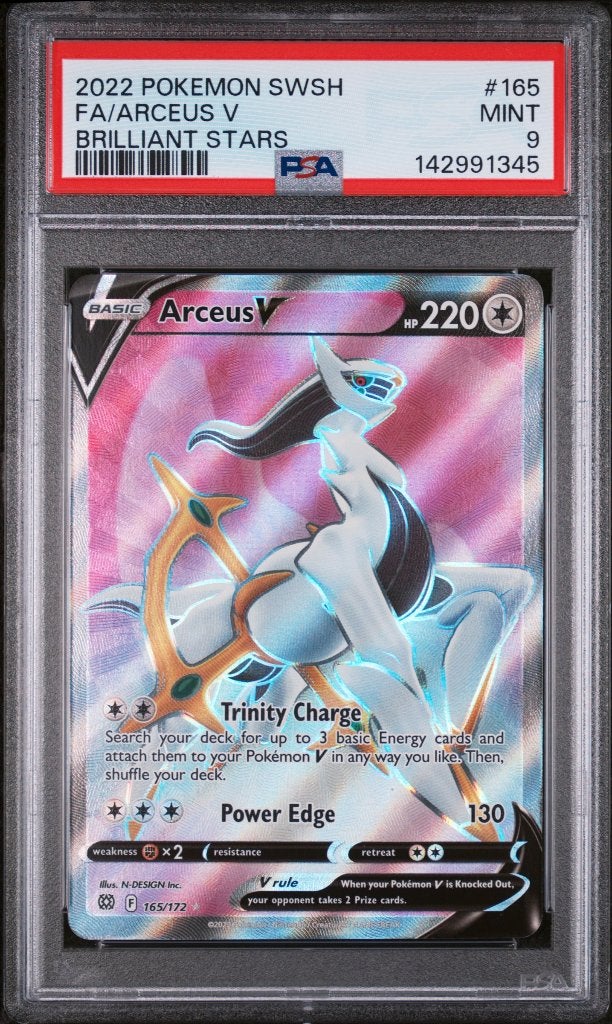 Arceus V Full Art 165/172 - PSA 9 - Brilliant Stars, Ophalen of Verzenden, Zo goed als nieuw, Losse kaart, Foil