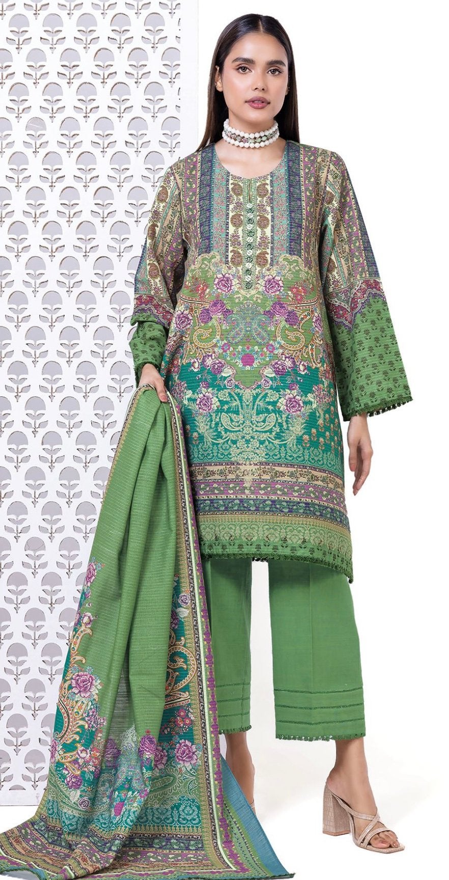 Indian bollywood salwar kameez 3 delig groen Khaadi, Kleding | Dames, Gelegenheidskleding, Ophalen of Verzenden, Zo goed als nieuw