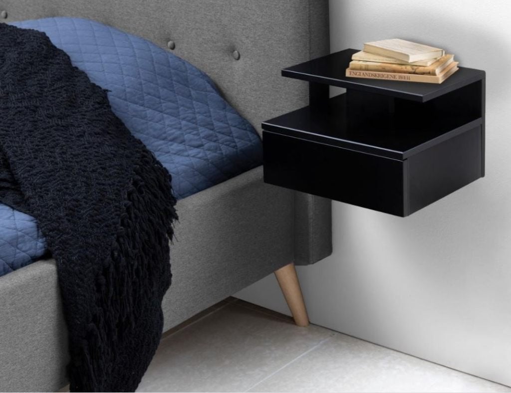 Zwevend nachtkastje zwart MDF met lade NIEUW VOORRAAD, Ophalen of Verzenden, Nieuw, Minder dan 45 cm, Minder dan 55 cm