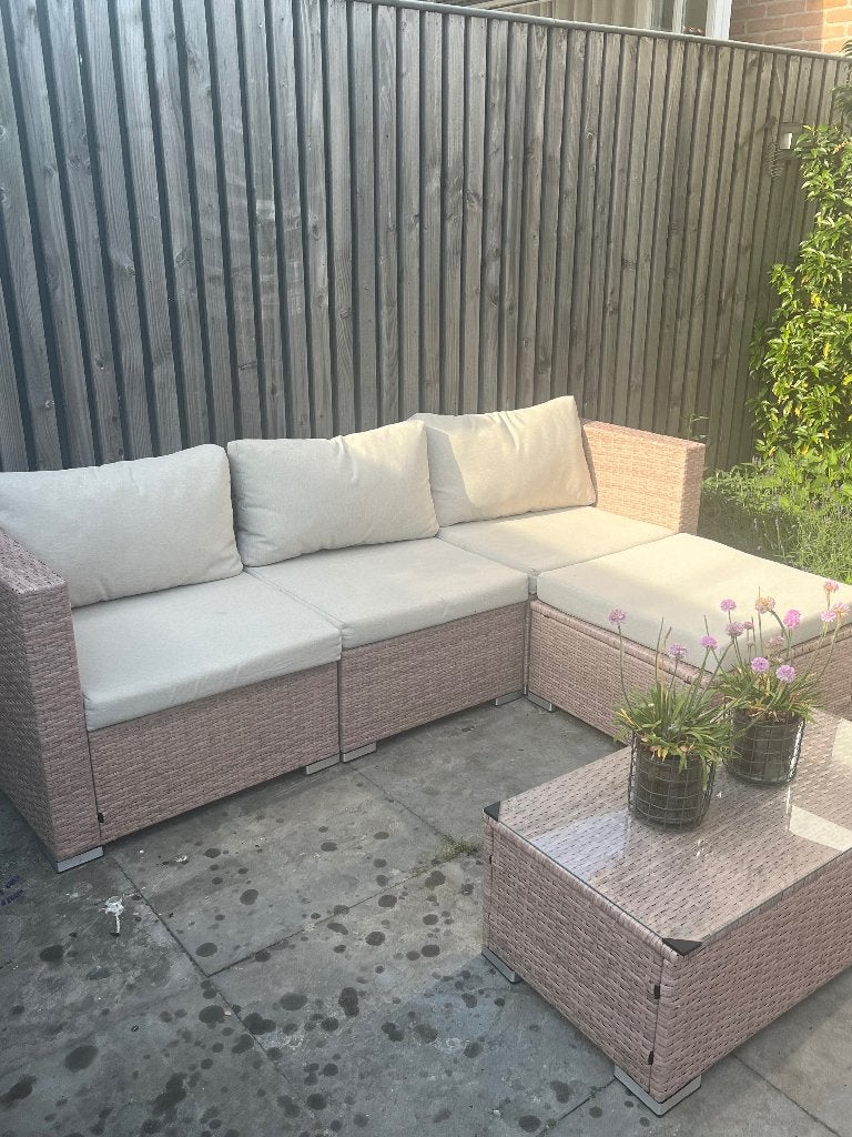 Tuinset polyratan beige, Tuin en Terras, Tuinsets en Loungesets, Nieuw, Loungeset, Kunststof, 3 zitplaatsen, Ophalen