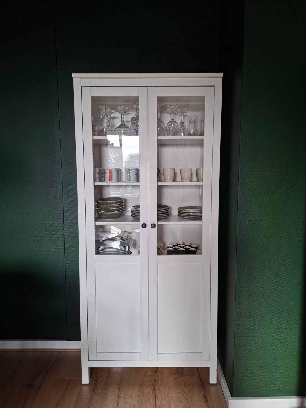 Witte vitrinekast / servieskast, Ophalen, Gebruikt, 50 tot 100 cm, 150 tot 200 cm