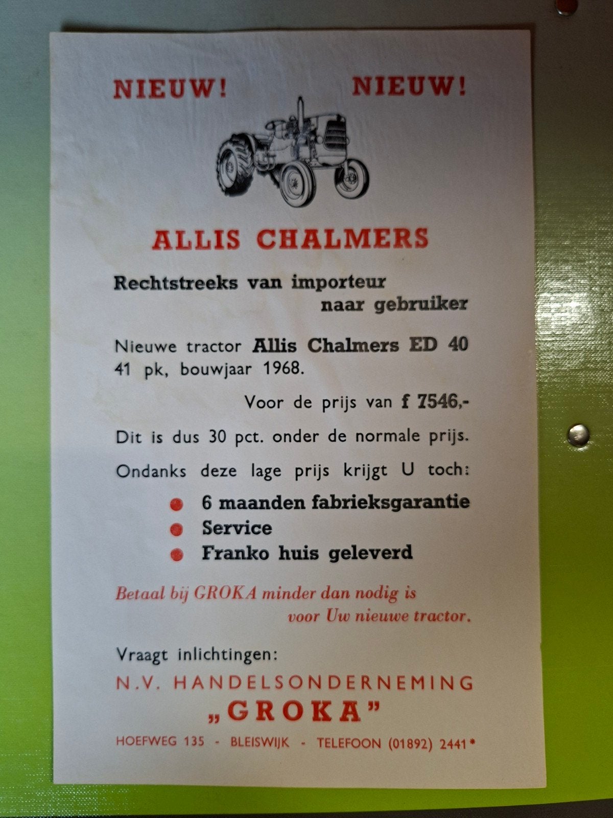 Folder / Leaflet Allis Chalmers ED40 Nederlands, Ophalen of Verzenden, Gelezen, Tractor en Landbouw