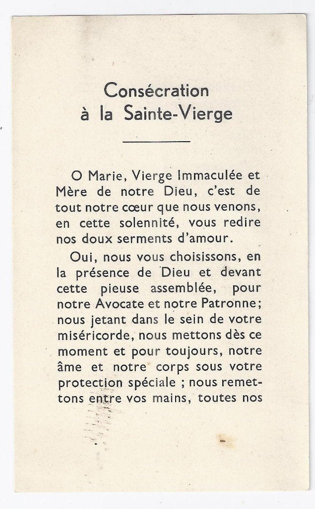 Consecratie van de heilige Maagd, Ophalen of Verzenden, Zo goed als nieuw, Kaart of Prent