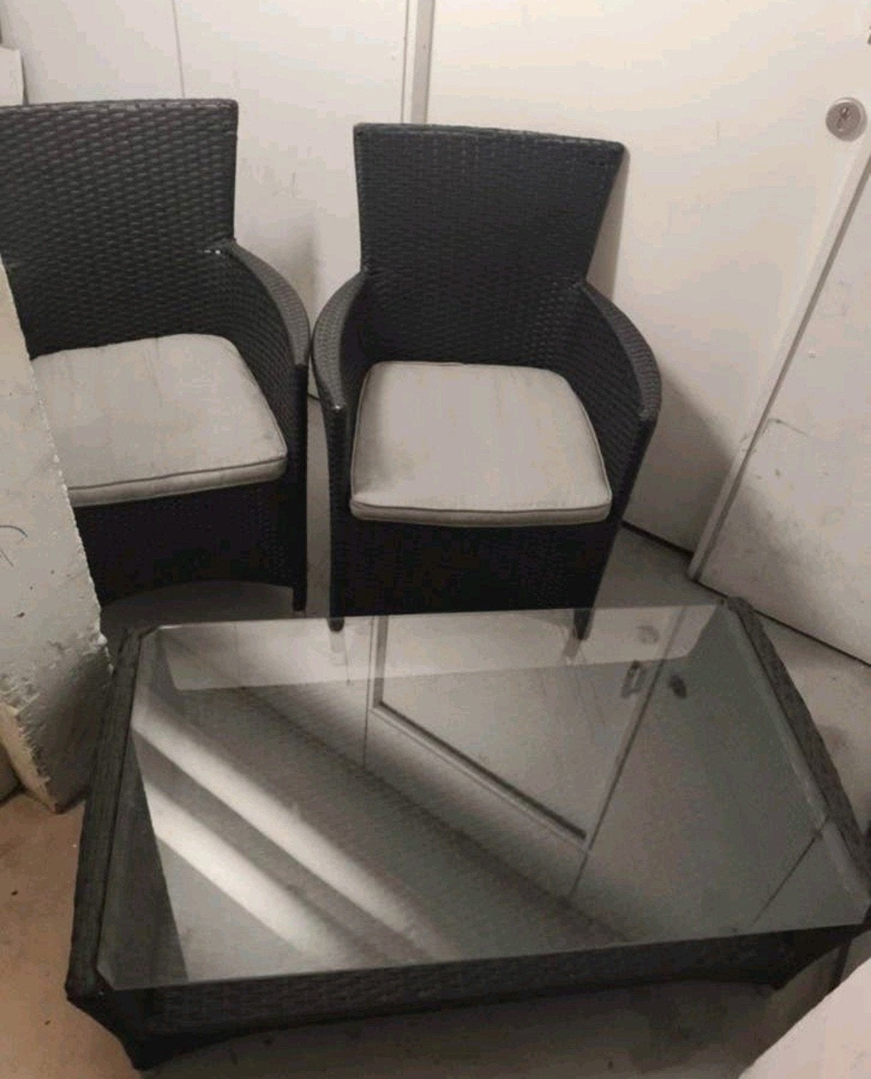Compacte Wicker Tuinset met Glazen Salontafel, Tuin en Terras, Ophalen