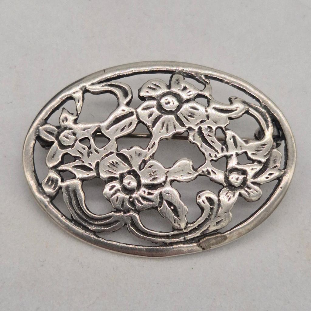 Mooie Vintage Zilveren Broche 835 met Bloemmotief, Sieraden, Tassen en Uiterlijk, Broches, 4 tot 7 cm, Gebruikt, Verzenden, Zilver