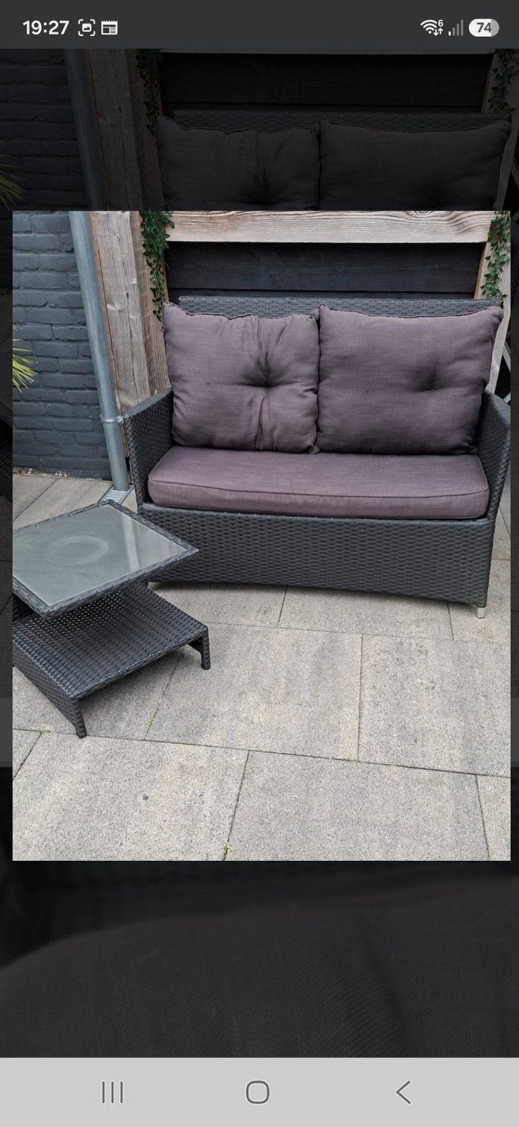 Loungeset met bankje en tafeltje, Gebruikt, Bank, Loungeset, Wicker