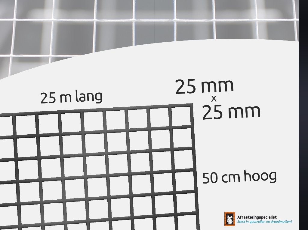 Volièregaas zwart 25x25mm | 1,4mm | 50/100cm | 25m