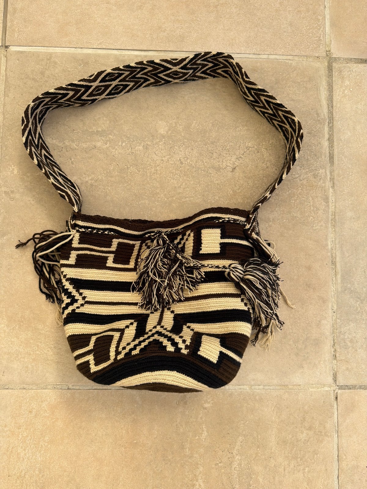 Mochila Wayuu Tas - Handgemaakt - Bruin/Beige, Ophalen of Verzenden, Zo goed als nieuw, Bruin, Schoudertasje