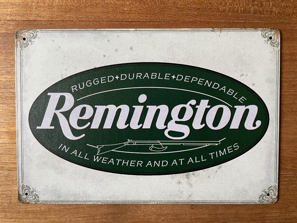 Remington metalen reclamebord / wandbord (Old Look), Verzamelen, Merken en Reclamevoorwerpen, Www.pand50.nl, Reclamebord, Nieuw