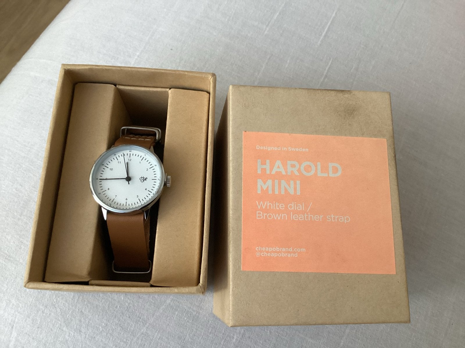CHPO Harold Mini Horloge - Wit wijzerplaat, bruin leren band, Overige merken, Leer, Staal, Polshorloge