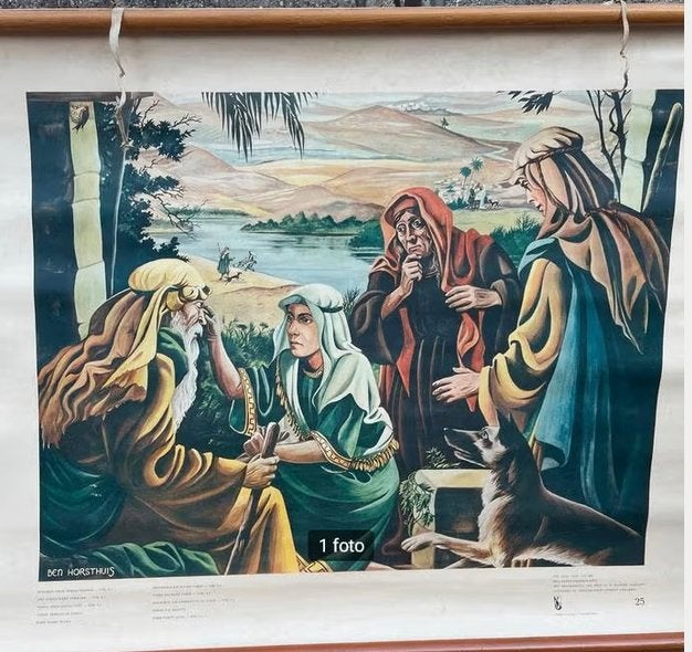 Vintage schoolplaat Bijbelse voorstelling nr.25, Ophalen of Verzenden, Overige thema's