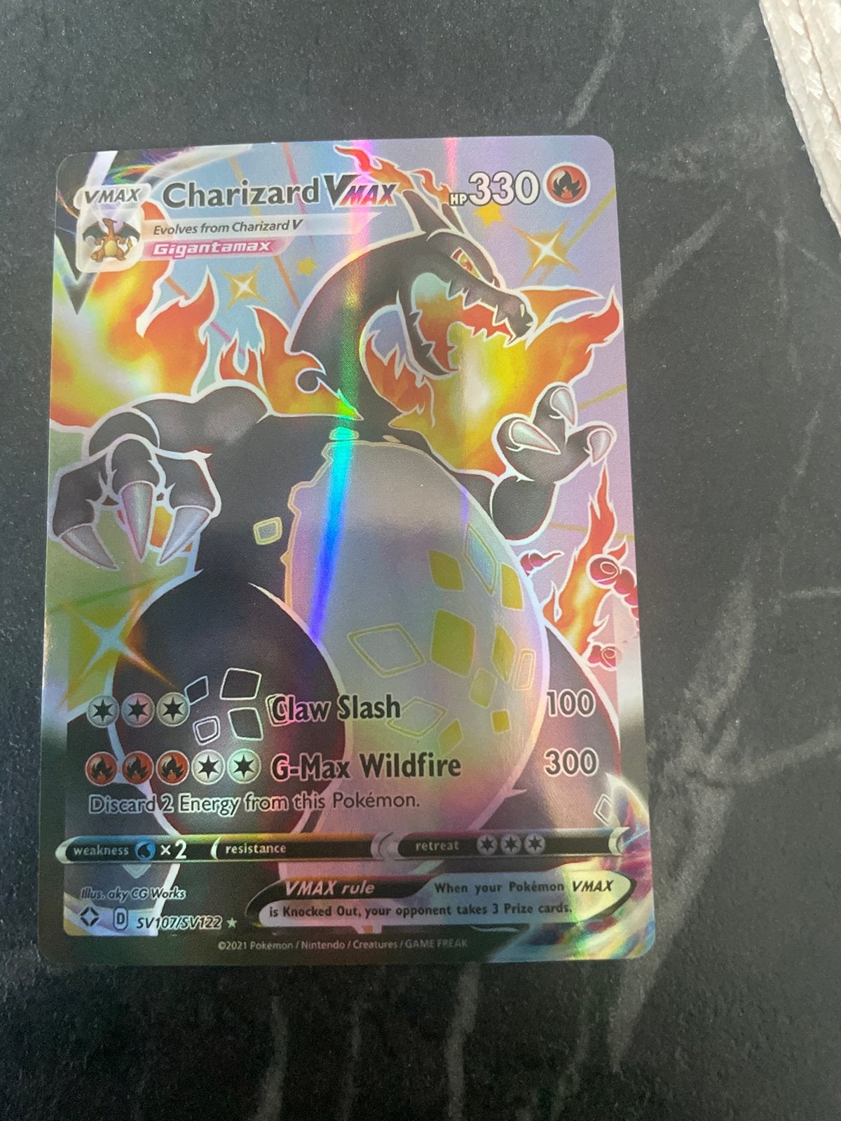 Charizard VMAX SV107/SV122 Glanzend Pokémon Kaart, Hobby en Vrije tijd, Verzamelkaartspellen | Pokémon, Ophalen, Zo goed als nieuw