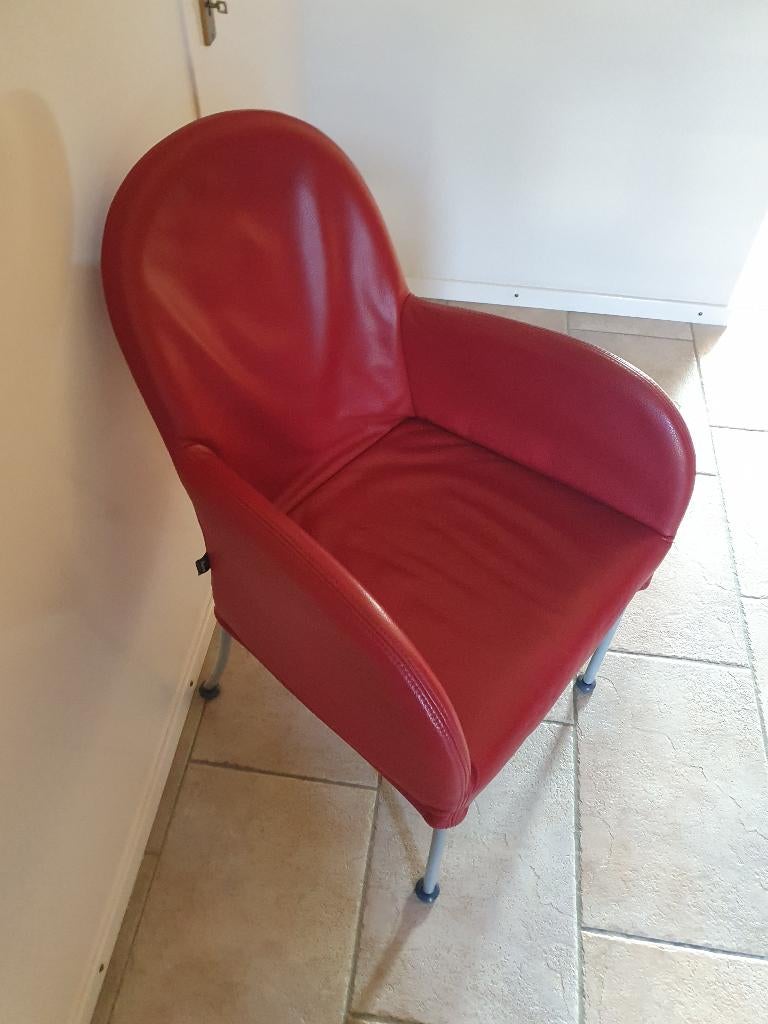 Rode leren designstoel – L'Ancora Collection, Huis en Inrichting, Stoelen, Ophalen, Gebruikt, Leer, Eén