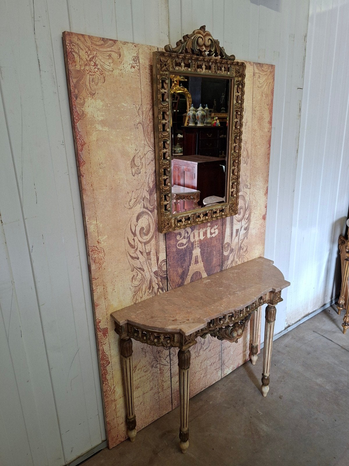 Antieke barok wandconsole, sidetable. haltafel met spiegel, Ophalen of Verzenden