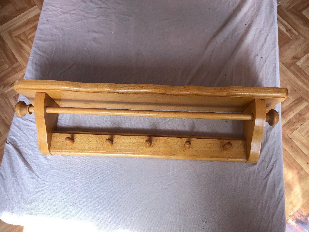 Vintage hand- & theedoekenrek uit de jaren 70 - licht eiken, Huis en Inrichting, Gebruikt, Beige, Minder dan 25 cm, Minder dan 100 cm