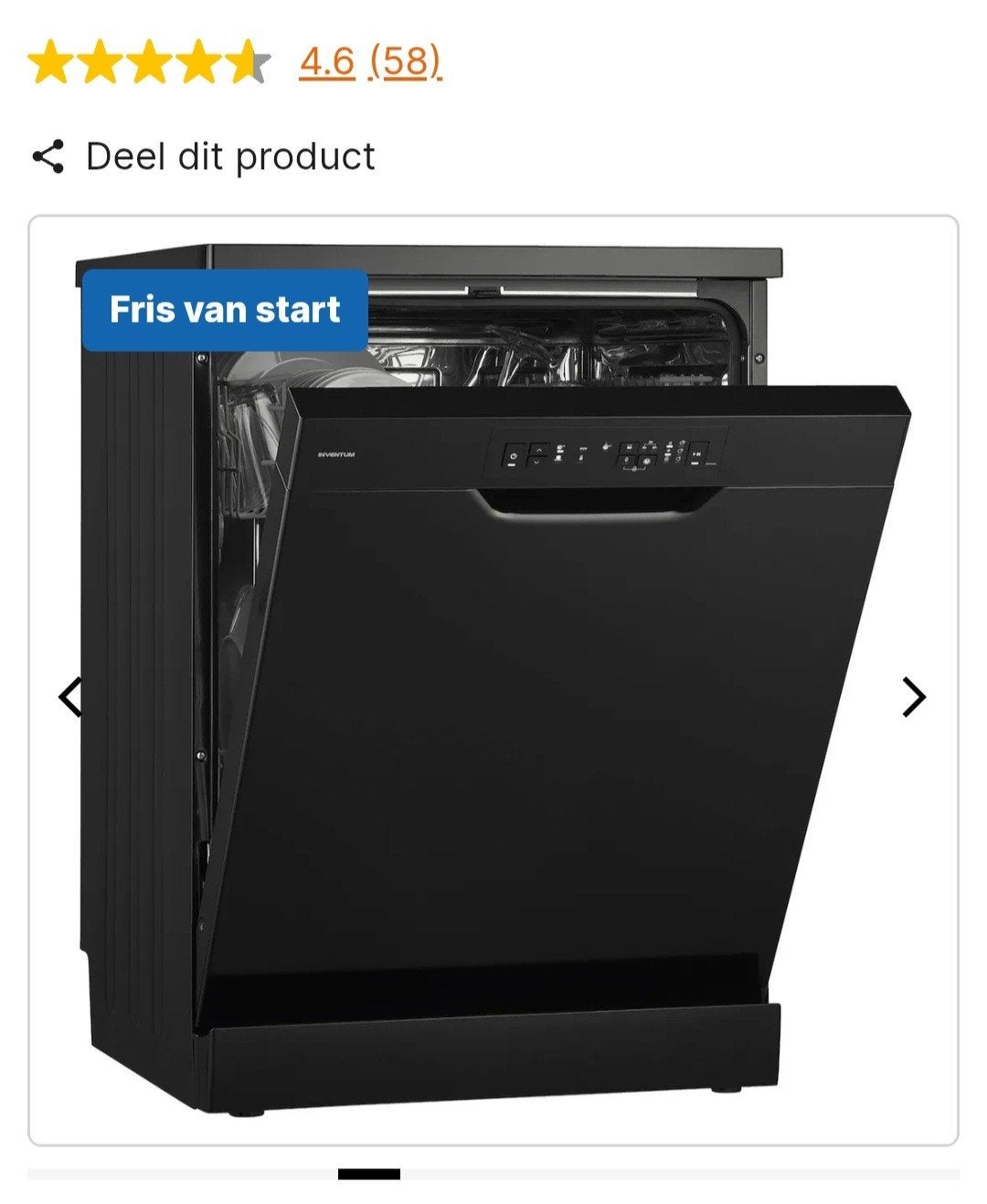 Inventum Vrijstaande Vaatwasser - Zwart, Witgoed en Apparatuur, Vaatwasmachines, Ophalen, 60 cm of meer, Zo goed als nieuw, 85 tot 90 cm