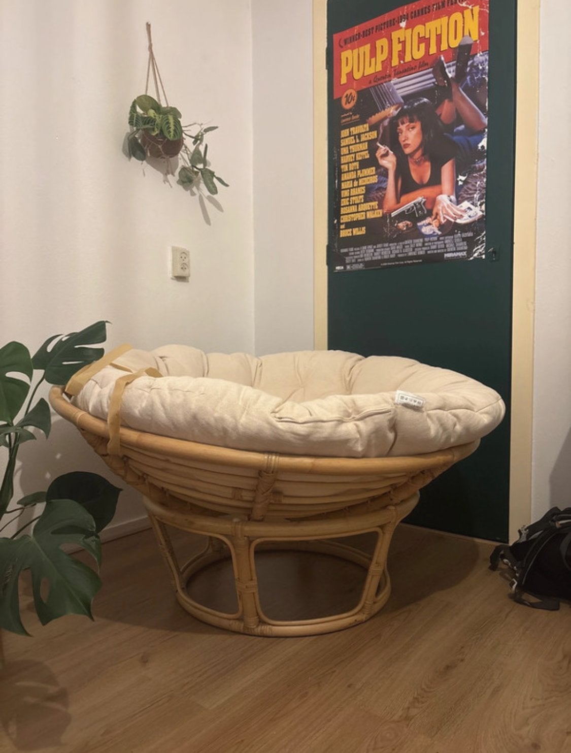Comfortabele Papasan stoel met kussen - Rotan, Huis en Inrichting, Stoelen, Ophalen, Overige kleuren, Riet of Rotan, Zo goed als nieuw