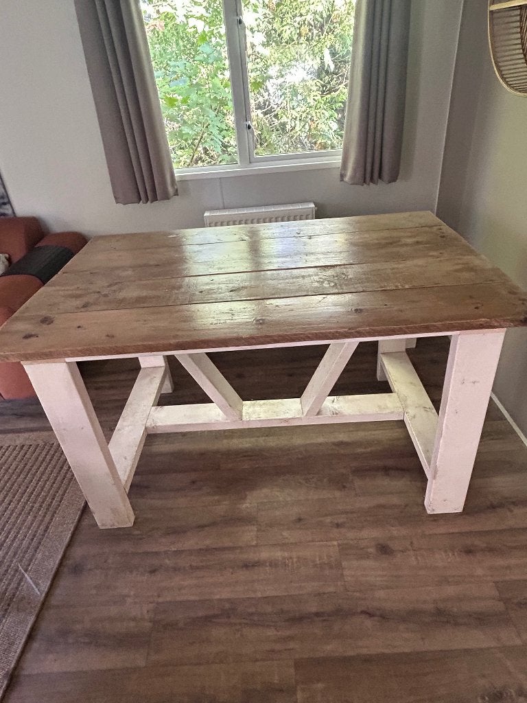Tuintafel met bankje, Ophalen of Verzenden, Gebruikt, Rechthoekig, Hout