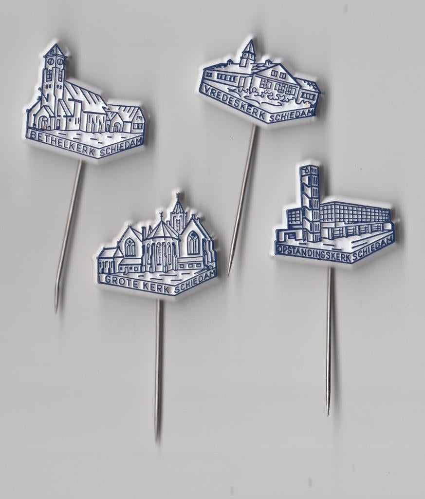Schiedam Kerken Blauw Wit Vredeskerk Bethelkerk speldjes, Gebruikt, Niet vindbaar, Niet vindbaar, Speldje of Pin