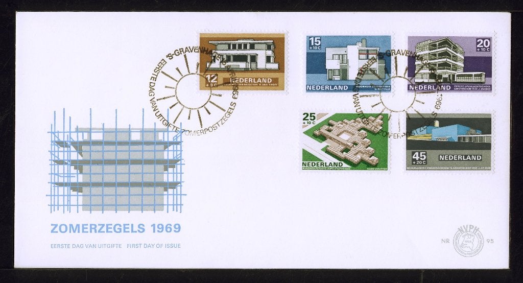 FDC + Maximumkaarten ‘Nederlandse architectuur’ 1969, Ophalen of Verzenden, Onbeschreven, Nederland