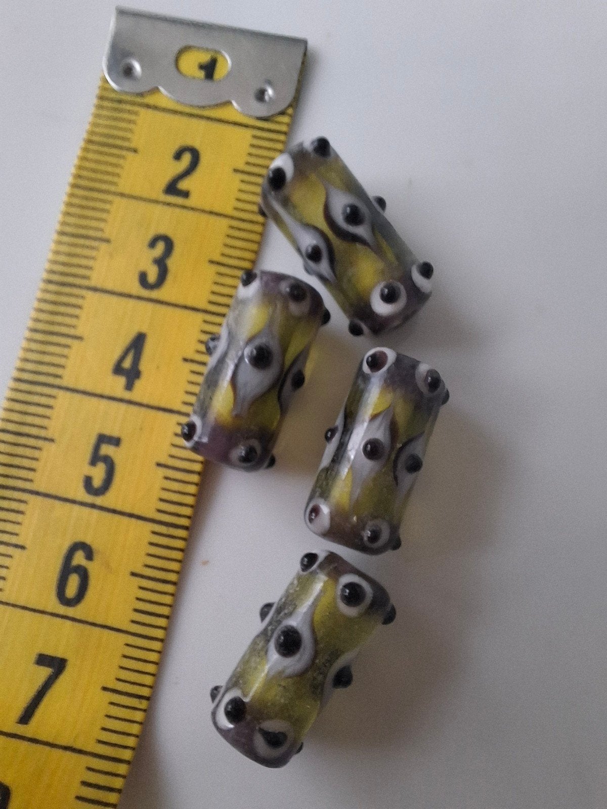 4 stuks lampwork glaskralen staafjes groen wit kralen, Kraal, -, -, Nieuw
