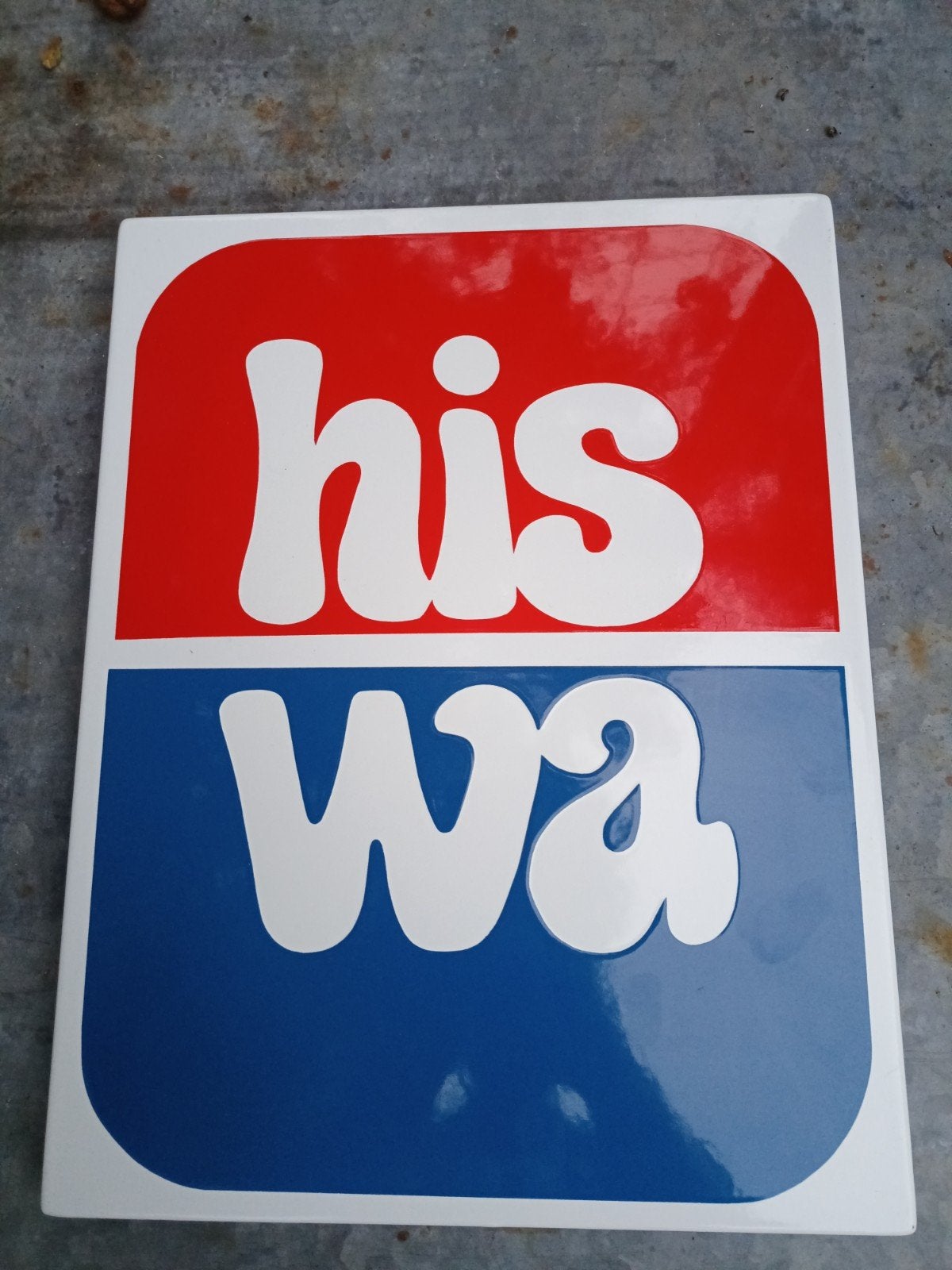 Emaille reclamebord Hiswa 30x39 cm - Langcat Almere, Gebruikt, Langcat, Ophalen of Verzenden, Langcat