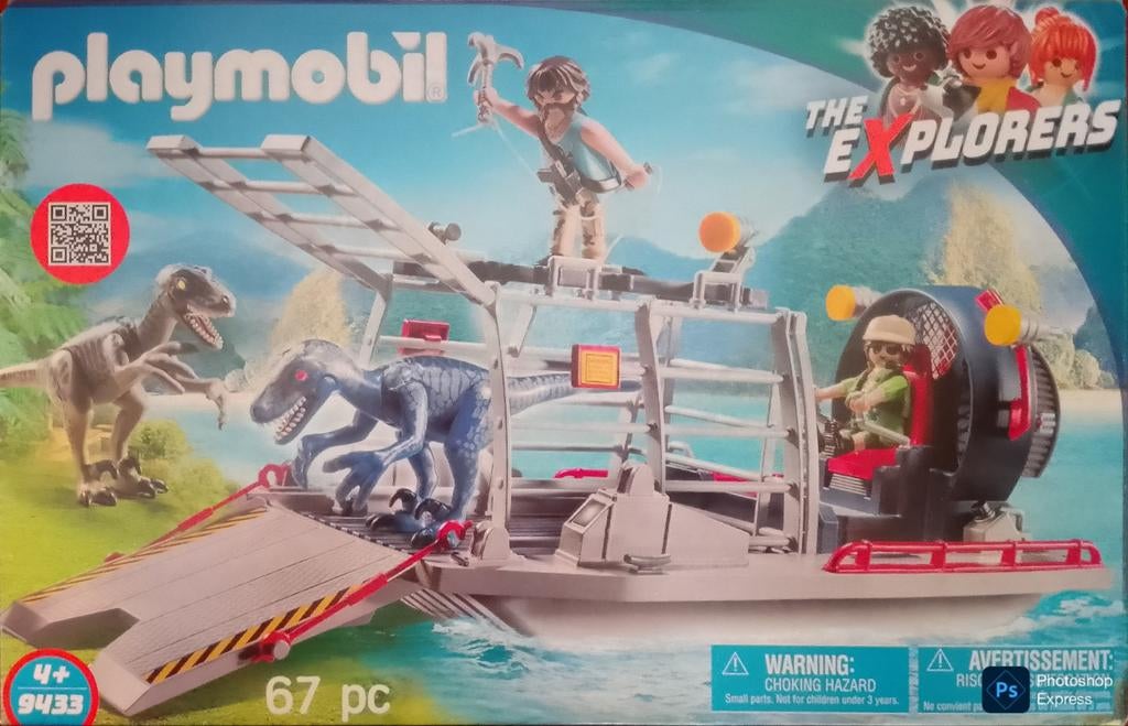 Dinos The Explorers Luchtkussenboot Met Dinokooi 9433, Ophalen of Verzenden, Zo goed als nieuw, Complete set