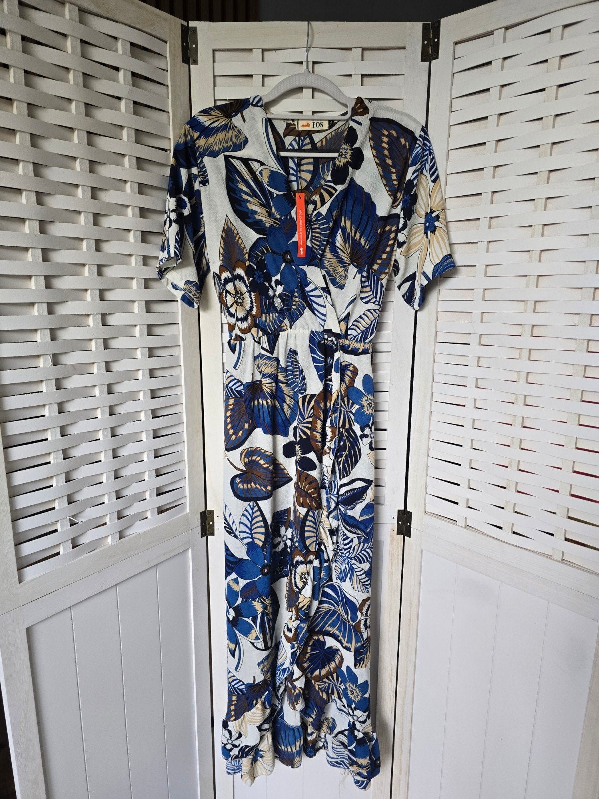 Nieuwe jurk fos Amsterdam L bruin blauw, Kleding | Dames, Jurken, Ophalen of Verzenden, Nieuw, Blauw, Onder de knie
