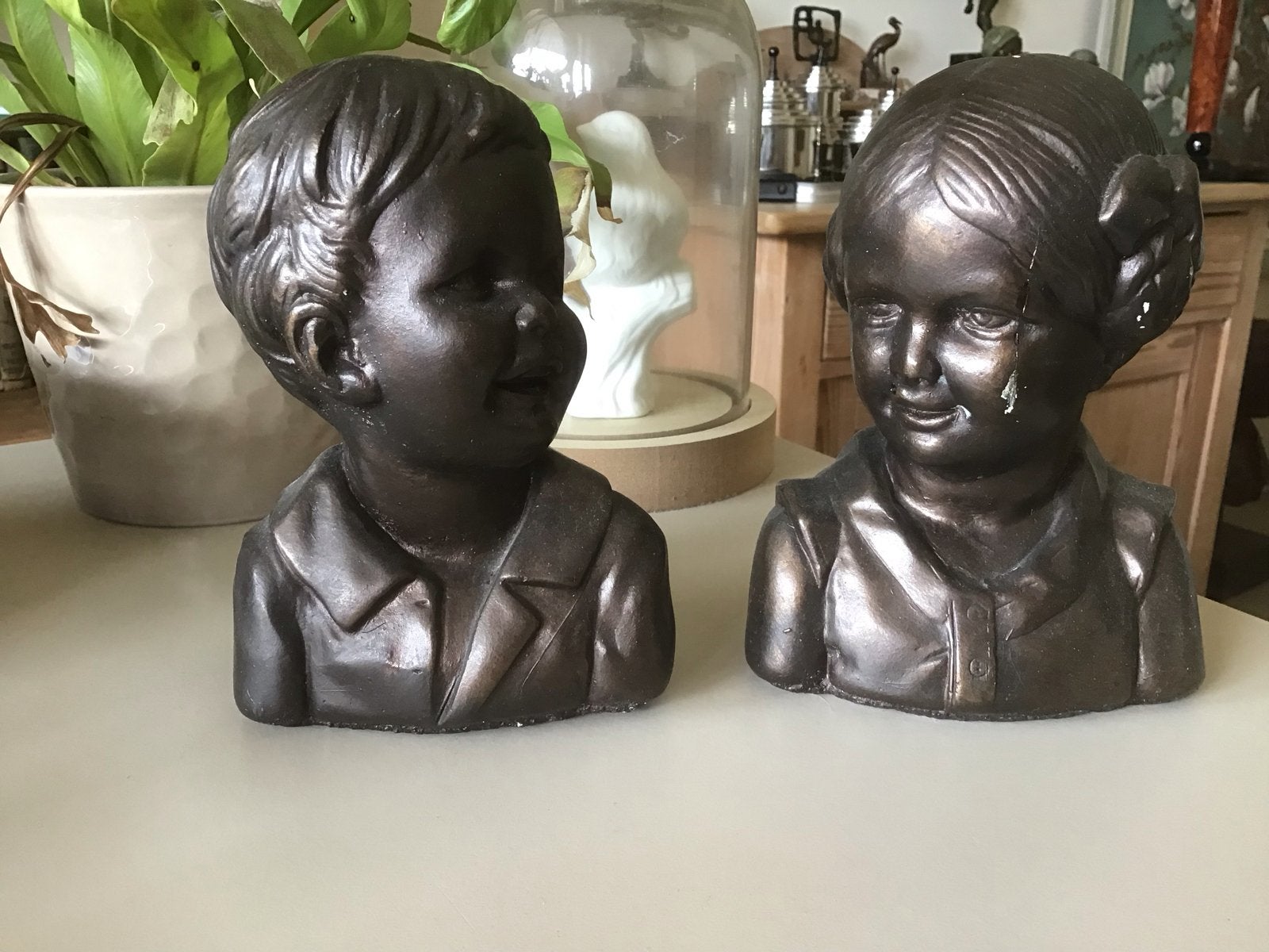 Vintage bustes van jongen en meisje, Groep mensen, Minder dan 20 cm, Buste, Ophalen of Verzenden