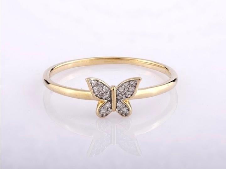 14K Gouden Ring met Diamant Vlinder (0,05 ct)-Maat 54-Nieuw, Sieraden, Tassen en Uiterlijk, Nieuw, Ophalen of Verzenden, Kleiner dan 17