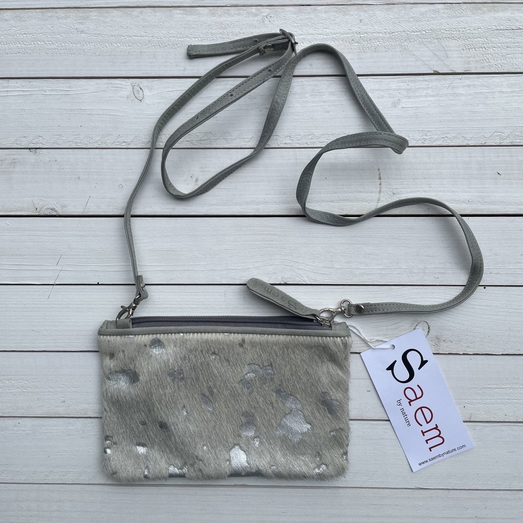 Tas Carol koeienhuid wit silver 23x15cm #C-16 | Lederstore, Wit, Nieuw, Handtas, Grotestraat 32, 5836 AG, Sambeek, The Netherlands