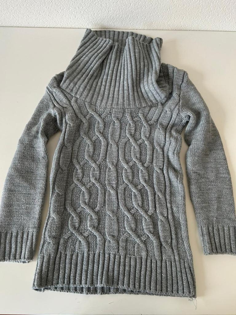 Grijze kabeltrui met col van Impulse London Design, Kleding | Dames, Maat 38/40 (M), Impulse London Design, Ophalen of Verzenden