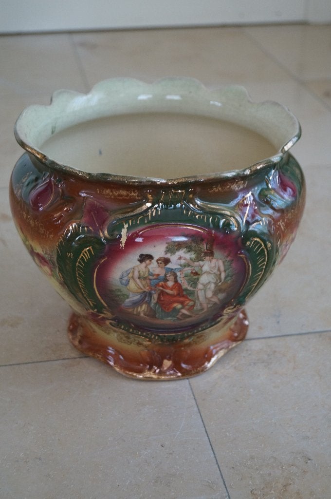 Antieke grote cachepot / bloempot Nimy? – Decor: NINA (NPL), Antiek en Kunst, Ophalen