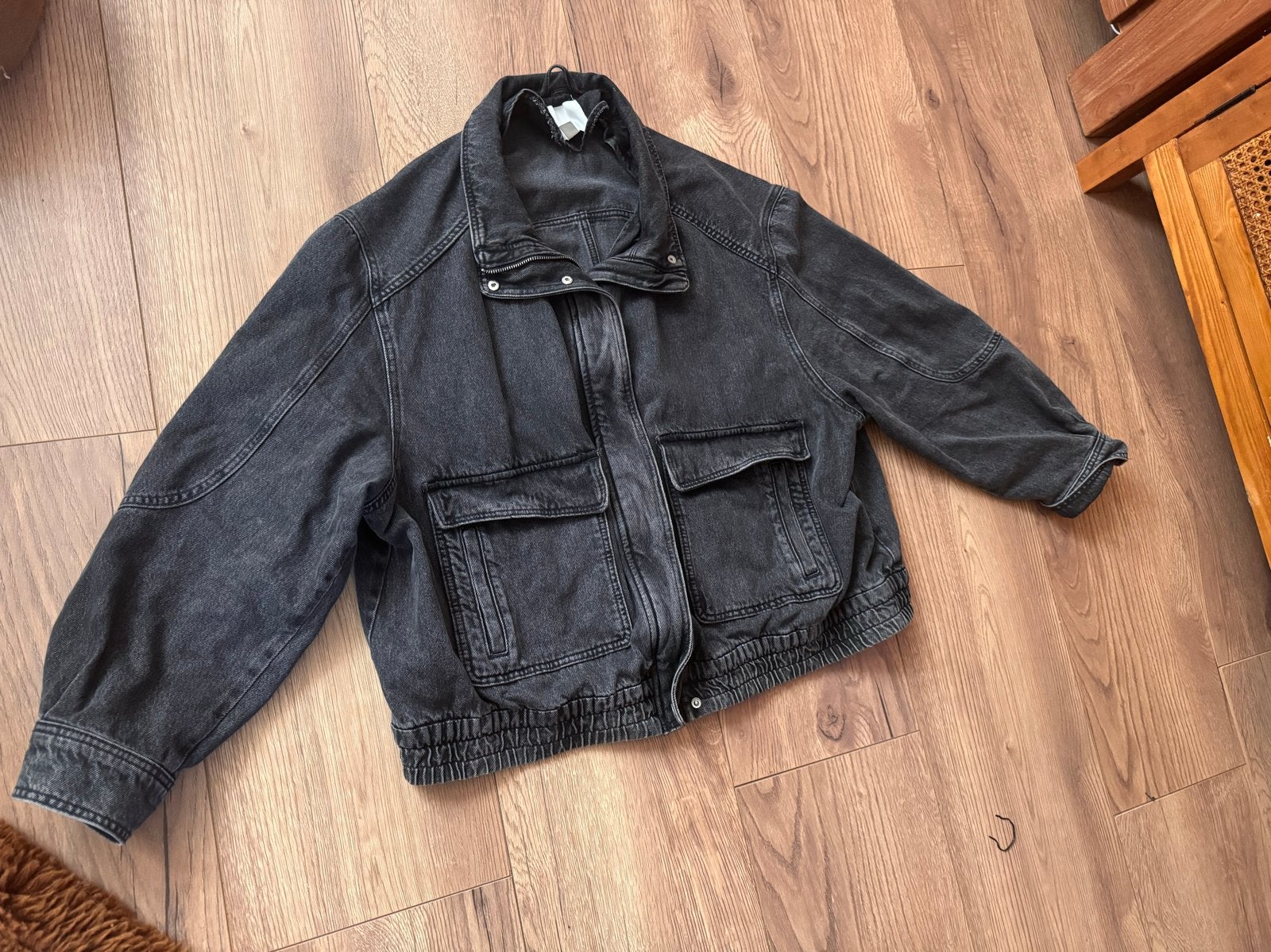 Zeer nette stoere zwarte spijker tussenjas, Ophalen of Verzenden, Gedragen, Maat 38/40 (M), Zwart