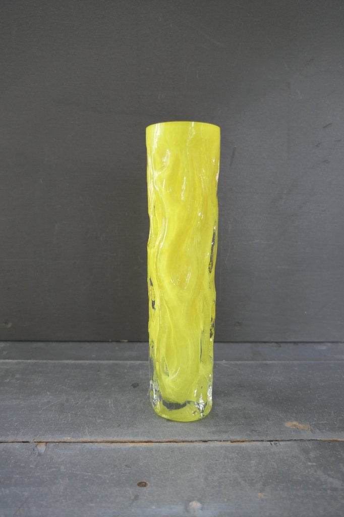 Vintage Ingrid Glas vaas berkenbast geel., Verzenden