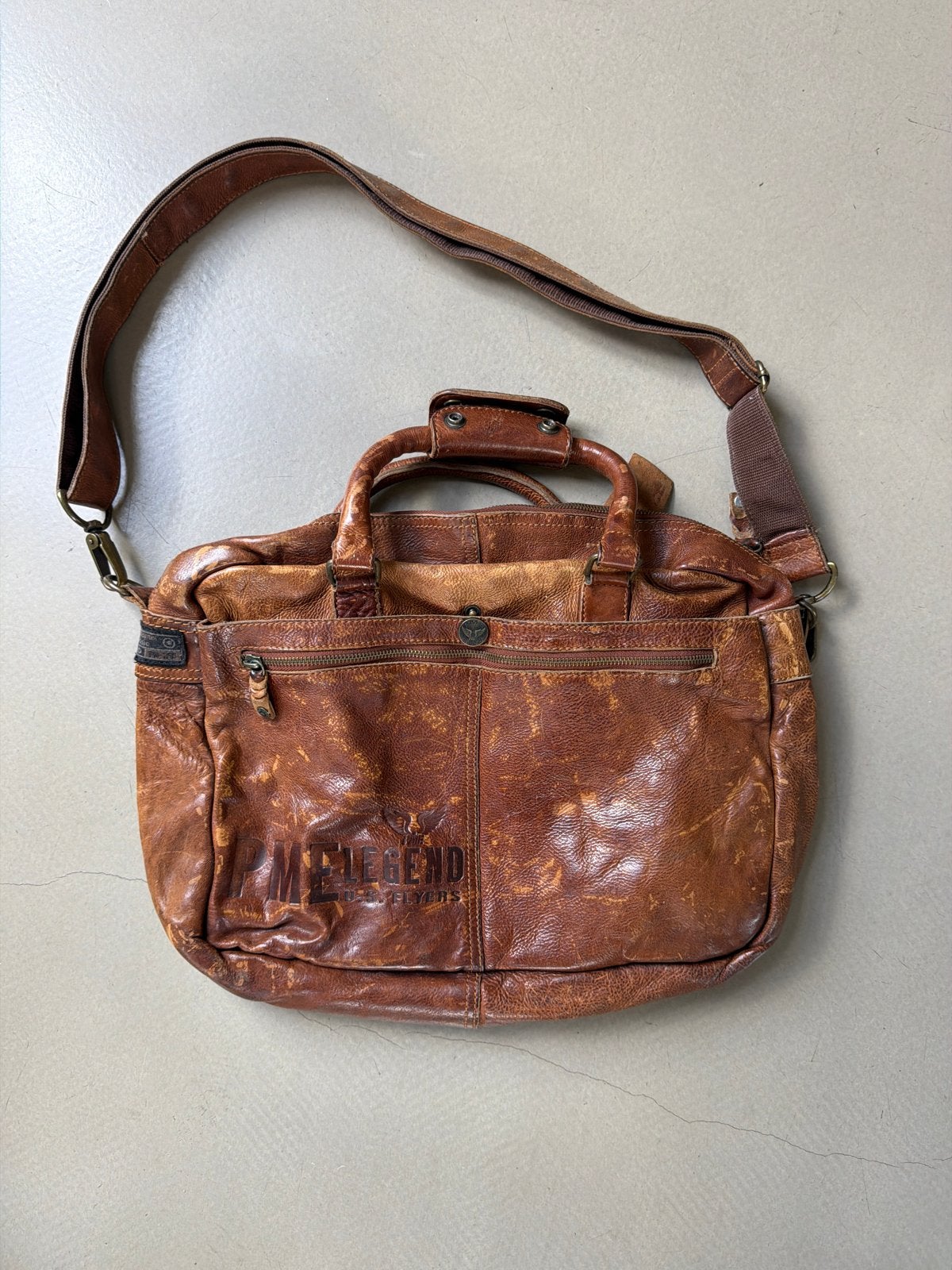 Vintage PME Legend Lederen Schoudertas/Handtas, Ophalen of Verzenden, Gebruikt, Bruin, Handtas