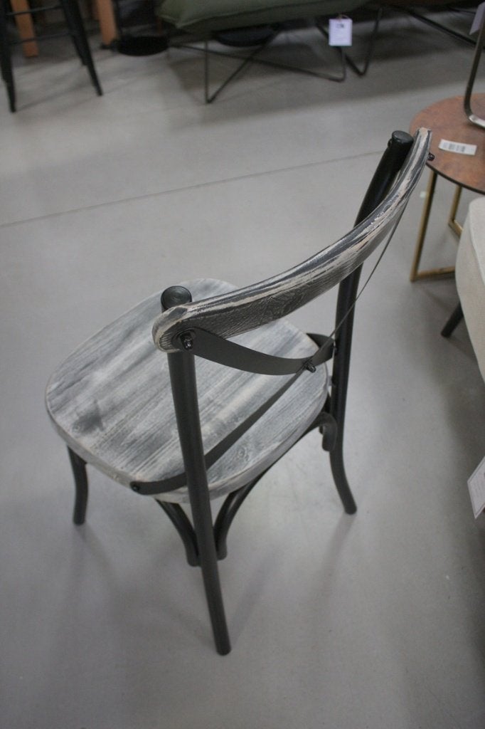 Eetkamerstoel Cross metaal & hout industrieel vintage (24x), Huis en Inrichting, Stoelen, Ophalen, Zwart, Nieuw, Vijf, Zes of meer stoelen