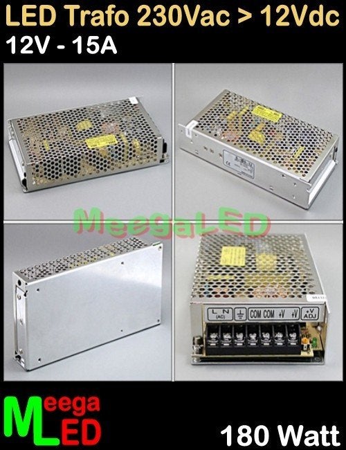 LED Trafo Voeding Adapter Driver - 230V > 12V - 15A = 180W, Metaal, Overige merken, Nieuw, Overige fittingen