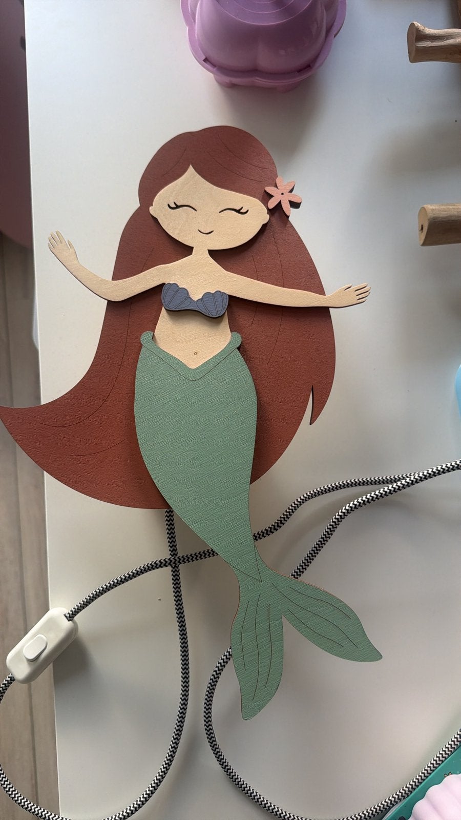 Zeemeermin houten wandlamp kinderkamer, Ophalen, Zo goed als nieuw, Wanddecoratie