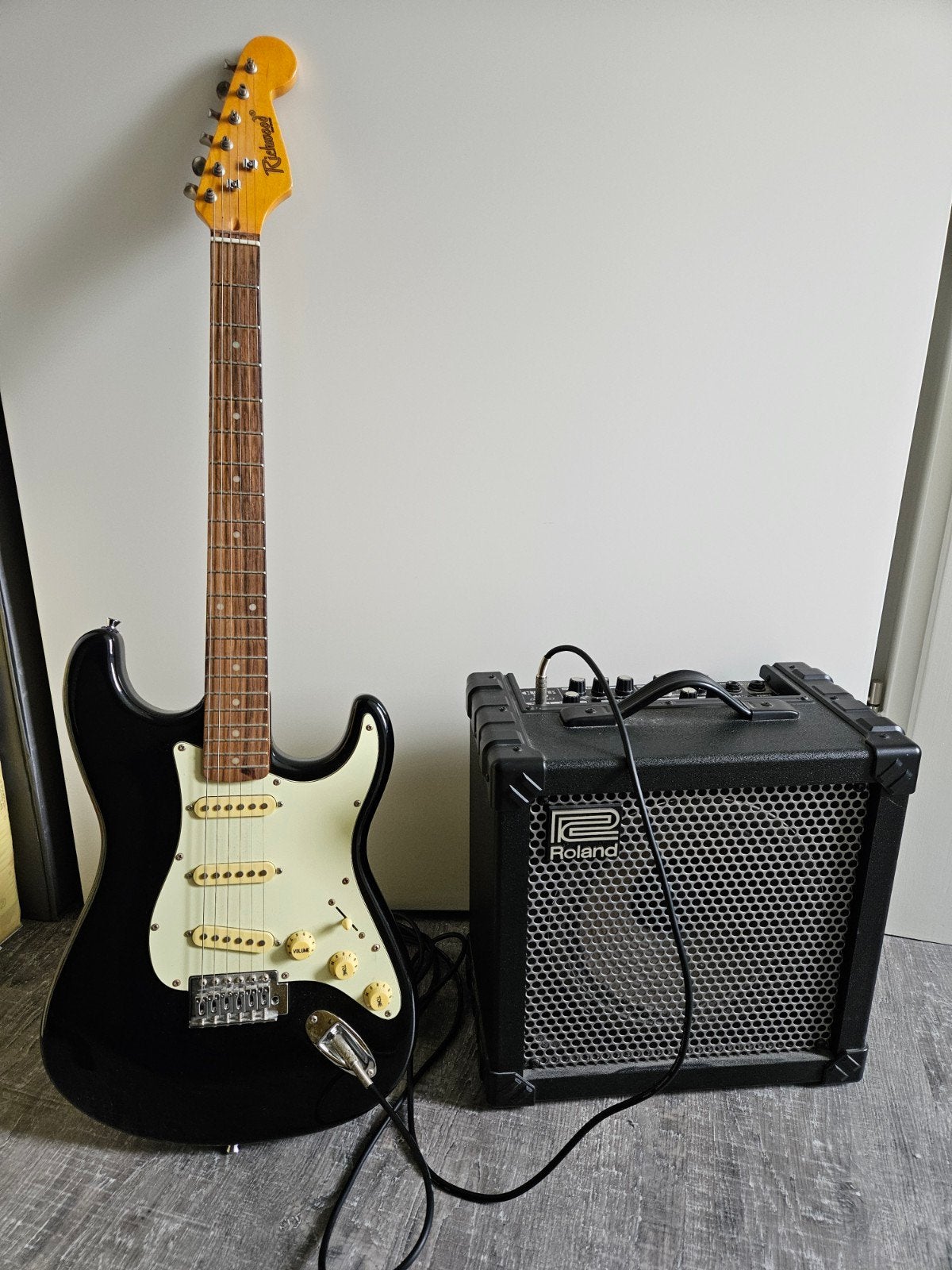 Elektrische richwood gitaar met roland versterker compleet, Ophalen, Zo goed als nieuw, Solid body, Epiphone