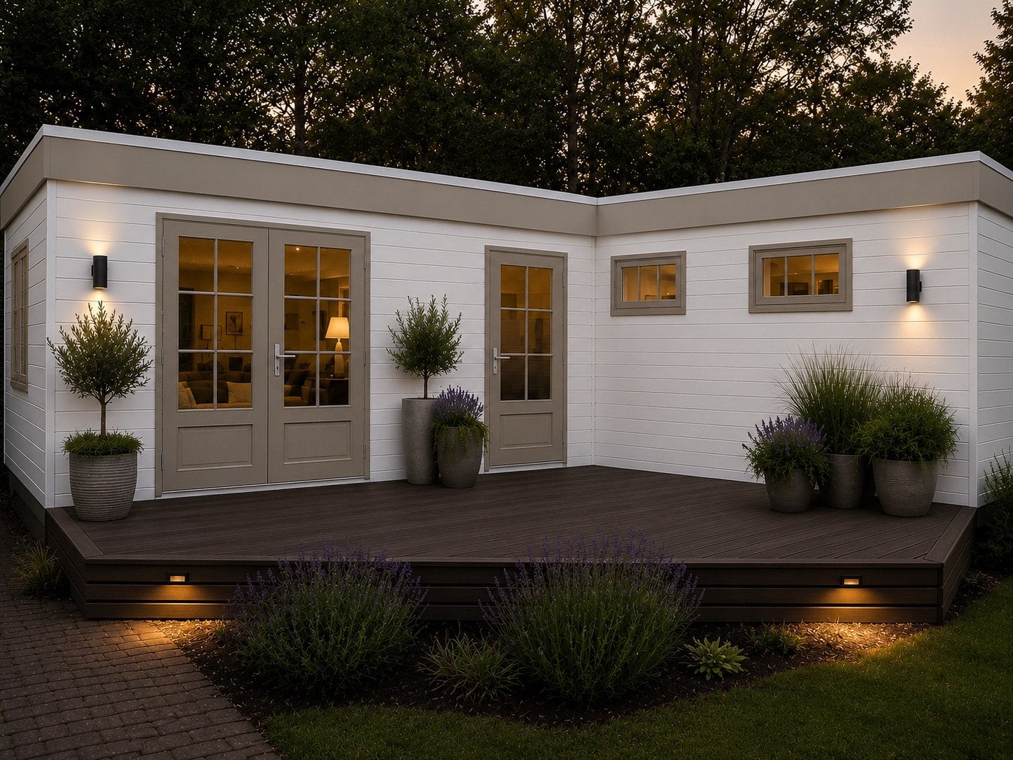 Ruim L-vormig chalet | 2 slaapkamers | airco | dubbel glas, Caravans en Kamperen, Tot en met 5