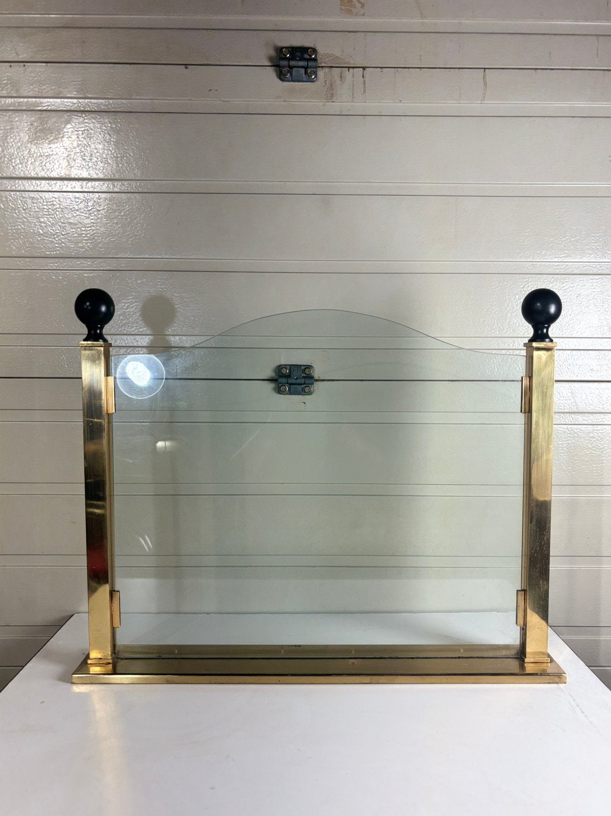 Vintage Design Haardscherm Messing & Dik Glas hollywood reg, Ophalen of Verzenden