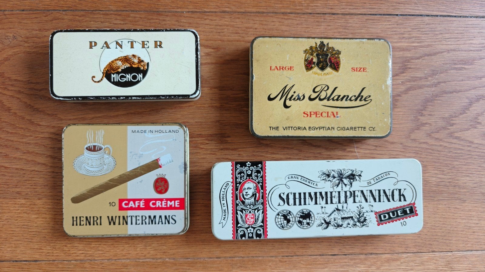 Set van 4 Vintage Sigarenblikjes - Panter, Miss Blanche etc., Verzamelen, Ophalen of Verzenden
