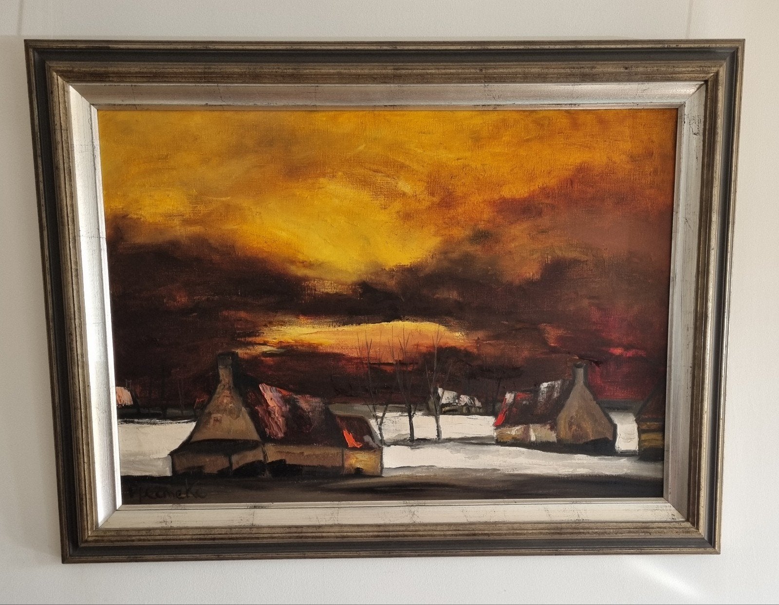 Paul PERMEKE (1918-1990) - Winterlandschap met boerderijen, Antiek en Kunst, Doek, Impressionistisch, Ophalen of Verzenden, Bijzondere lijst