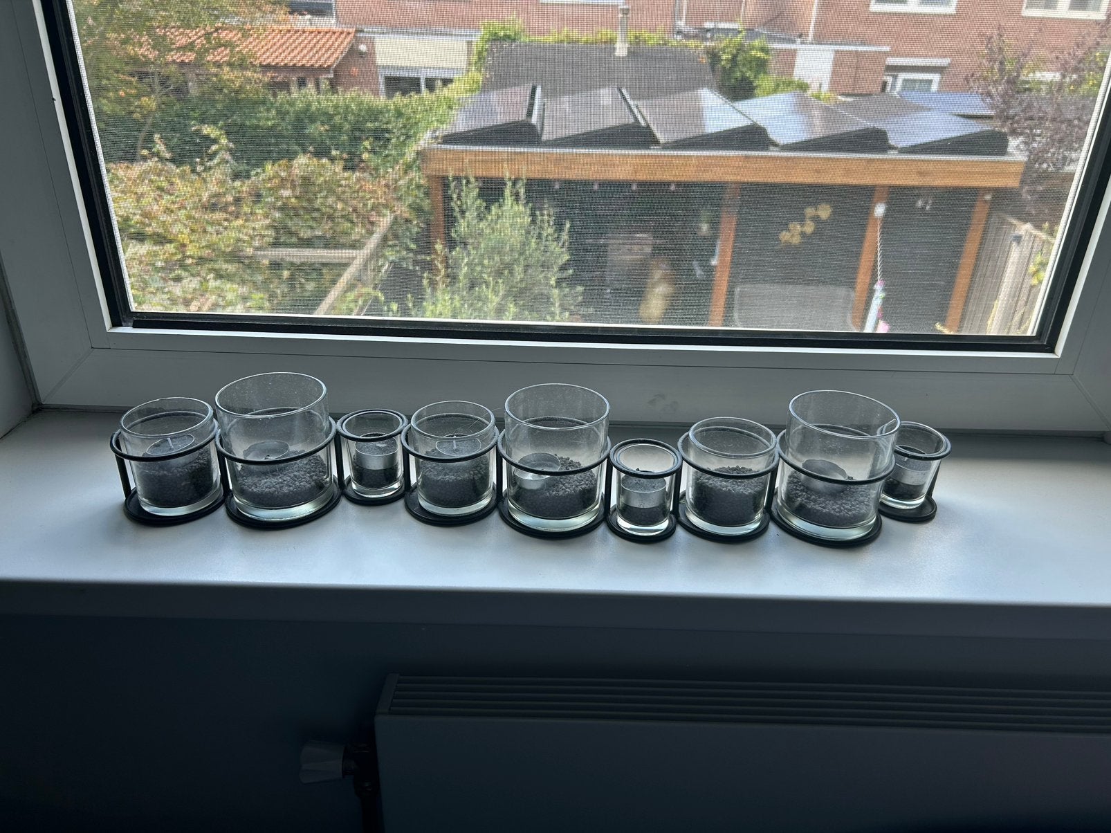 glazen theelichtjes houder, Huis en Inrichting, Ophalen of Verzenden, Zo goed als nieuw, Zwart, Metaal