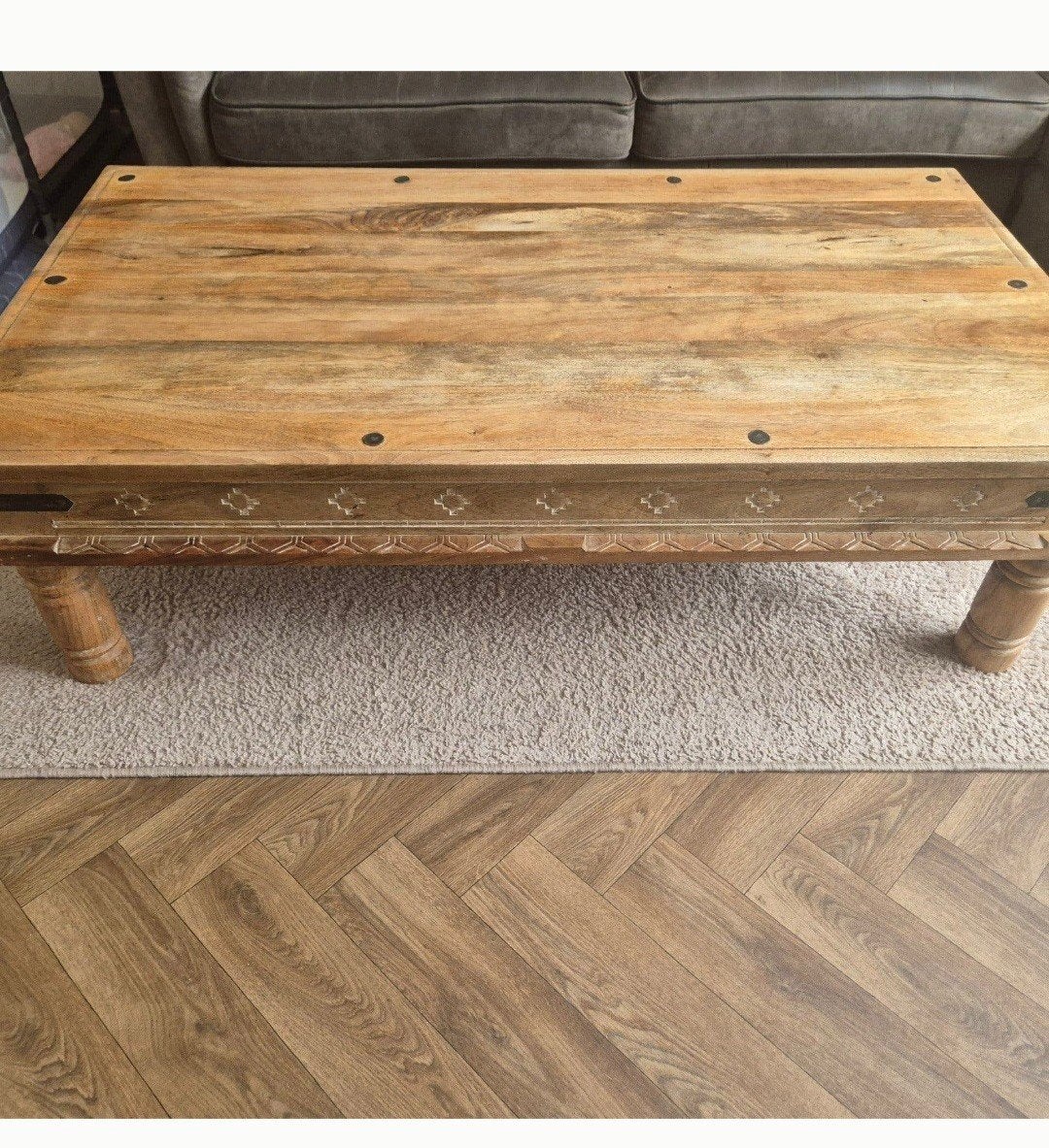 Maison du Monde Gandhi salontafel mangohout 140 cm, 100 tot 150 cm, Zo goed als nieuw, Rechthoekig, Overige houtsoorten