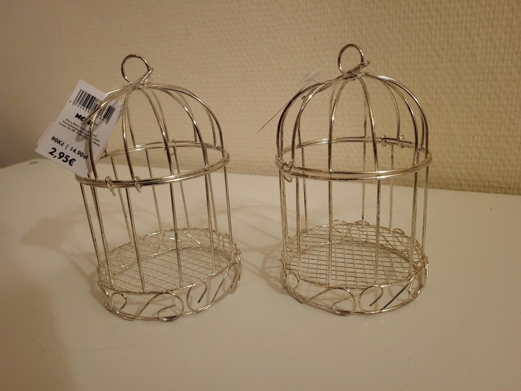 Ijzeren deco vogelkooitjes 5 stuks met nepvogeltjes, Huis en Inrichting, Ophalen of Verzenden, Nieuw